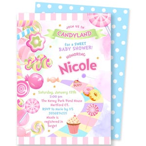 Candyland Baby Shower Invitation, Gender Reveal Invite Printable and Personalized