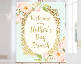 Mothers Day Welcome Sign, Printable Tea Party Welcome Sign, Mothers Day Decorations, Mothers Day Brunch, Elegant Floral Watercolor Sign
