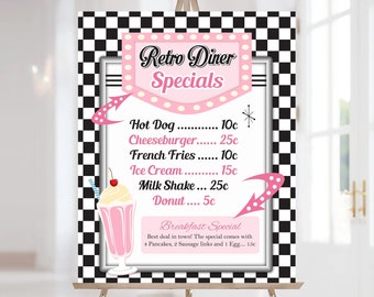 50s Sock Hop Party Sign, Instant Download, Printable 50s Diner Menu, Sock Hop Party Decorations, 3 Sizes Included