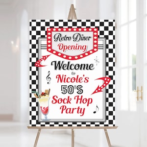 50s Sock Hop Party Welcome Sign, Personalized and Printable Birthday Sign, Any Text or Age, 1950s Party Decorations