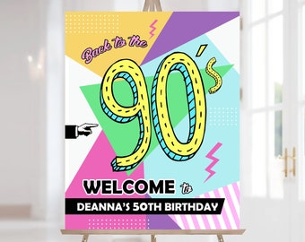90s Party Welcome Sign, Personalized Birthday Sign, Any Age, Printable File, 90s Birthday Party, Retro Birthday Party, Back to the 90s