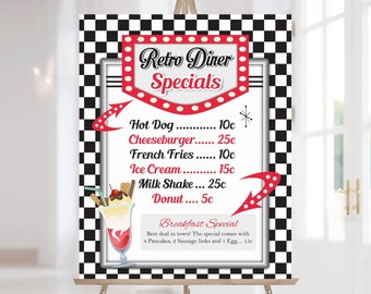 50s Sock Hop Party Sign, Instant Download, Red and Black Printable 50s Diner Menu, Sock Hop Party Decorations, 3 Sizes Included