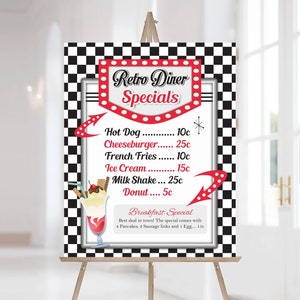 Znak imprezy Sock Hop z lat 50., Instant Download, czerwono-czarne menu Diner z lat 50. do druku, dekoracje na imprezę Sock Hop, 3 rozmiary w zestawie