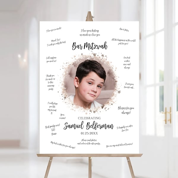 Personalized Bar Mitzvah Photo Guest Book Poster, Custom Watercolor Guest Book Poster Printable, Bar Mitzvah Sign, Bar Mitzvah Decor