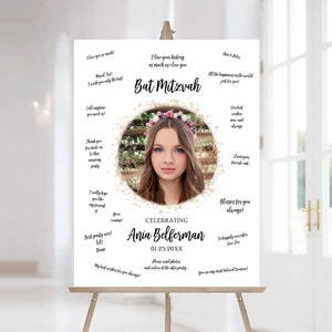 Personalized Bat Mitzvah Photo Guest Book Poster, Custom Watercolor Guest Book Poster Printable, Bat Mitzvah Sign, Bat Mitzvah Decor
