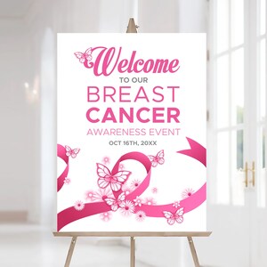 Breast Cancer Awareness Welcome Sign Printable Pink Ribbon Poster Community Medical Event Sign Charity Fundraising Sign Digital File