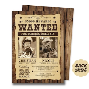 Wanted Poster Invitation, Digital Sibling Birthday Invitation, Western Birthday Party, Cowboy and Cowgirl Birthday Invitation