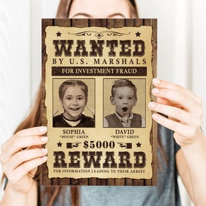 Wanted Poster Personalized, Digital Print, Custom Wanted Poster for 1 or 2 people, Cowboy Party Decorations image 1
