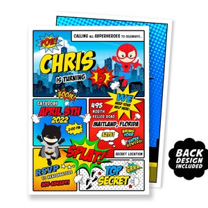 Comic Book Birthday Invitation, Printable and Personalized Party Invitation, Superhero Party Invite