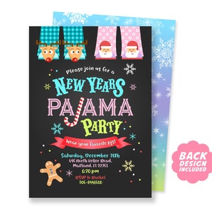 New Years Pajama Party Invitation, Printable Invite, New Year's Eve Party Invitation, Slumber Party Invitation, Chalkboard Invite