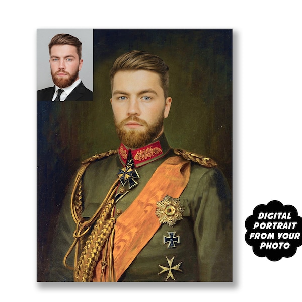 Digital Military Portrait for Him, German Kaiser Portrait, Custom Historical Portrait, Custom Emperor Portrait, Emperor Wilhelm II Portrait