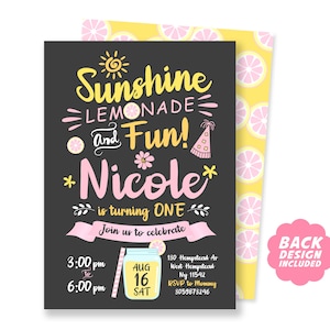 Printable Pink Lemonade Party Invitation, Girls Summer Celebration, Personalized Lemonade Birthday Party Invitation, Digital Download