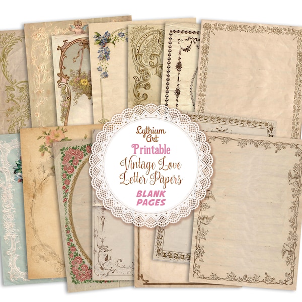 Printable Vintage Love Letter Pages, Instant Download, Printable Papers, Ephemera, Scrapbook, Old Papers, Collage Sheet