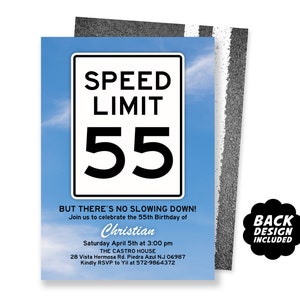 55th Birthday Invitation, Speed Limit 55, Adult Party Invitation, Personalized and Printable Party Invite, Road Sign Invite