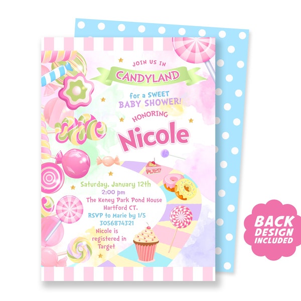 CANDYLAND Baby Shower Invitation, Candy Land Party Invitation, Sweets Party Invitation, Candyland Invitation, Walkway, Candy Digital File