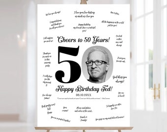 50th Birthday Signature Board Printable, Alternative Guest Book Poster with Photo