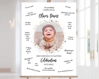 First Birthday Guest Book Poster Printable, Baby Photo Signature Board Personalized