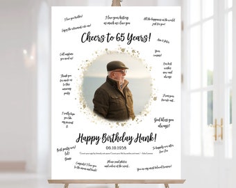 Custom Watercolor Guest Book Poster Printable, Personalized 65th Birthday Photo Guest Book Poster, Printable Guest Book Poster, Any Age