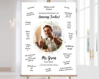 Cadeau ter waardering van de leraar, afdrukbare poster ter waardering van de leraar, bedankbriefjes voor leraren, poster voor handtekeningen van studenten