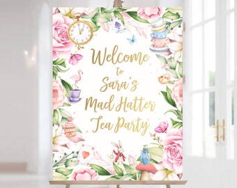 Mad Hatter Tea Party Welcome Sign, Alice in Wonderland Party Decor, Onederland Party Sign, Alice in Onederland Decorations, Tea Party Poster