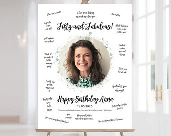 50th Birthday Guest Book Poster Printable, Fifty and Fabulous Signature Board