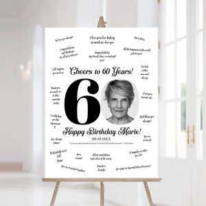 Scheda firma per il 60° compleanno stampabile, poster alternativo del libro degli ospiti, regalo di compleanno personalizzato per donna, regalo per la nonna 60° 70°