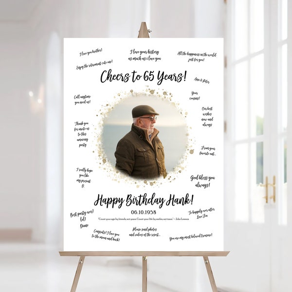 Custom Watercolor Guest Book Poster Printable, Personalized 65th Birthday Photo Guest Book Poster, Printable Guest Book Poster, Any Age