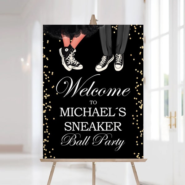 Sneaker Ball Welcome Sign, Printable Sneaker Birthday Party Poster, Black and White Party Sign, Black Tie Event Decorations