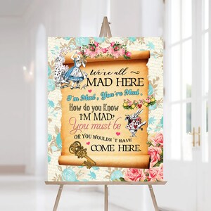 ALICE IN WONDERLAND Poster, Instant Download, We're All Mad Here Poster, Wonderland Party Decorations, Printable Alice in Wonderland Poster