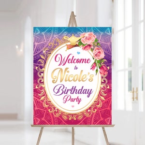 Moroccan Arabian Nights Welcome Sign, Personalized Birthday Sign, Any Text or Age, Printable File, Arabian Princess Party Decoration