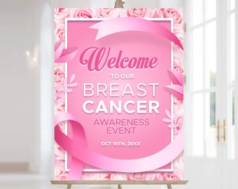 Breast Cancer Awareness Welcome Sign Printable Pink Ribbon Poster Community Medical Event Sign Charity Fundraising Sign Digital File