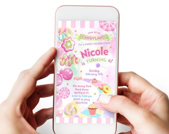 Candyland Birthday Evite, Electronic Digital Party Invitation, Mobile Phone Evite, Candyland Digital Invite, Sweets E-invite