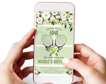 Tennis Birthday Evite, Electronic Digital Party Invitation, Mobile Phone Evite, Tennis Digital Invite, Tennis Party E-invite