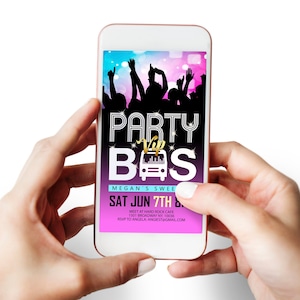 Bus Party Evite, Digital VIP Bus Party Adult Birthday Party Invitation, Bachelorette Party, Mobile Phone Evite, E-invite