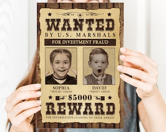 Wanted Poster Personalized, Digital Print, Custom Wanted Poster for 1 or 2 people, Cowboy Party Decorations