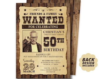 Adult Western Invitation, Digital Cowboy Party Invitation, Wanted Poster Invite, Western Birthday Party Invitation with Photo