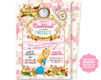 ALICE IN ONEDERLAND Birthday Invitation, Printable Invitation, Alice in ONEderland, First Birthday, Onederland Girls 1st Birthday Party