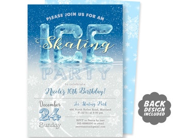 Invitation à patiner sur glace, Invitation d’anniversaire en patin à glace, Fête de patinage hivernal, Fête de patinage de Noël, Invitation à une fête de patinage sur glace, Fichier numérique