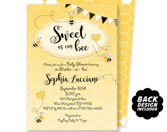 Sweet As Can Bee Baby Shower Invitation, Printable File + Back Design + Extra Cards