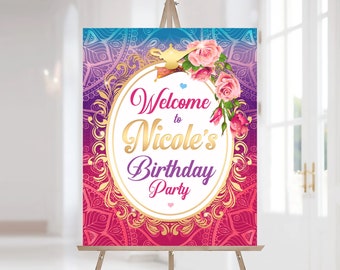 Moroccan Arabian Nights Welcome Sign, Personalized Birthday Sign, Any Text or Age, Printable File, Arabian Princess Party Decoration