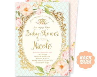 Princess Baby Shower Invitation, Printable File + Back Design + Extra Cards