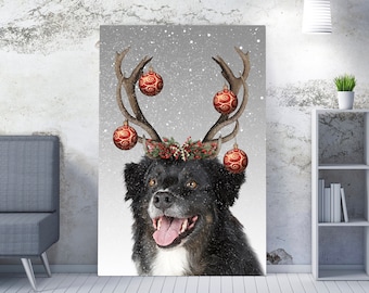 My Pet Reindeer, Pet Portrait from Photo, Digital Christmas Portrait for Pets, Pet Portrait Custom, Christmas Gifts for Dog Lovers