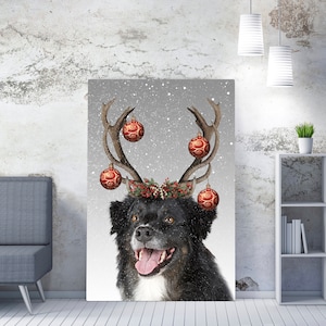 My Pet Reindeer, Pet Portrait from Photo, Digital Christmas Portrait for Pets, Pet Portrait Custom, Christmas Gifts for Dog Lovers