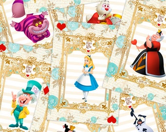 ALICE IN WONDERLAND Printable Cards, Instant Download, Decorative Images for Crafting and Scrapbooking, Collage Sheet