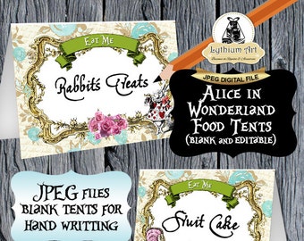 ALICE IN WONDERLAND Food Tents, Alice in Wonderland Food Labels, Alice Editable Tents, Printable Food Tent, Alice Birthday Party, Digital