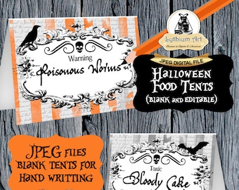 Halloween Food Tents - Halloween Party Food Labels - Halloween Editable Tents - Printable Food Tent - Halloween Printables - Tented Labels