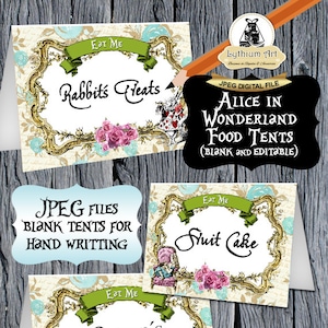 ALICE IN WONDERLAND Food Tents, Alice in Wonderland Food Labels, Alice Editable Tents, Printable Food Tent, Alice Birthday Party, Digital