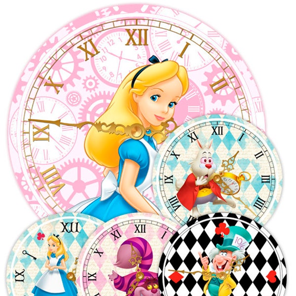 Alice in Wonderland Clocks, Printable Clocks, Alice in Wonderland Decorations, Alice Party, Alice in Wonderland Printables, Alice Decoration