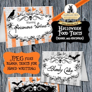 Halloween Food Tents - Halloween Party Food Labels - Halloween Editable Tents - Printable Food Tent - Halloween Printables - Tented Labels