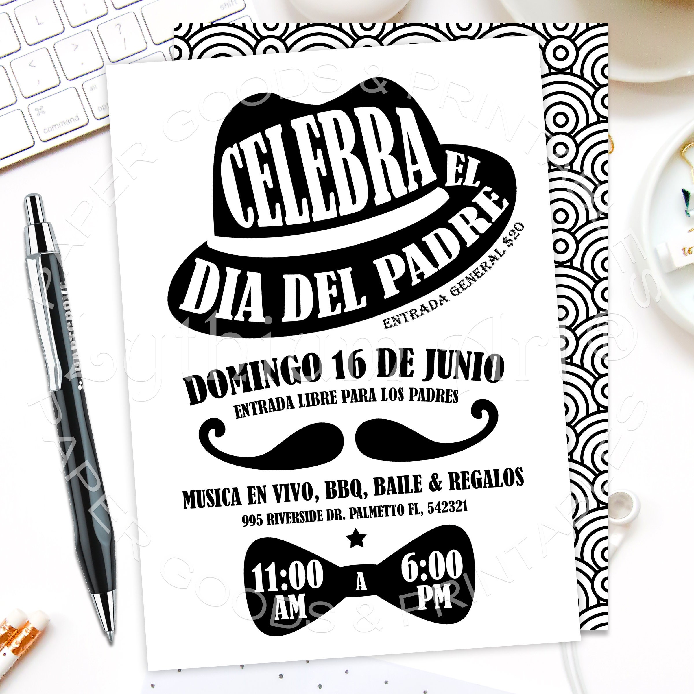 Invitación Personalizada Día Del Padre, Diseño Imprimible En Blanco Y